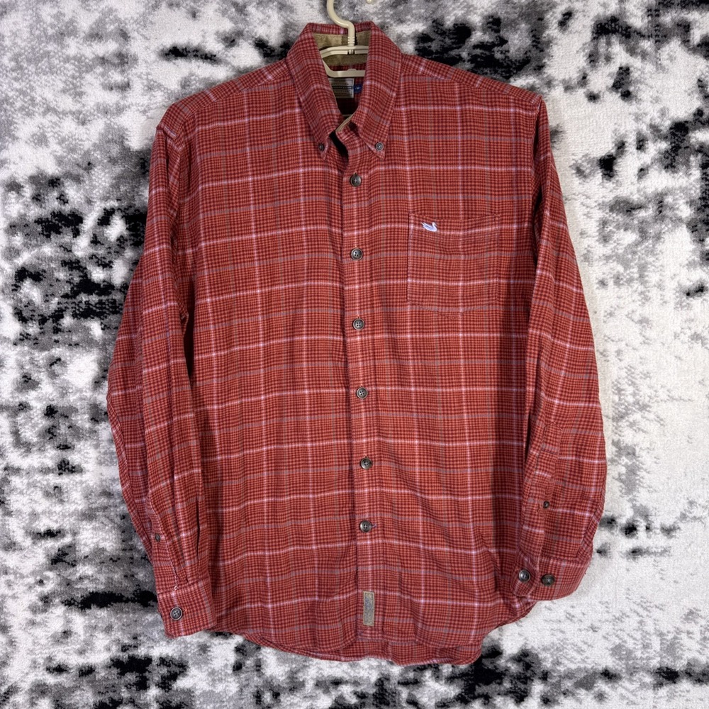 Southern Marsh Flannel Shirt Mens Size Medium Red Duck Embroidered Southern Prep